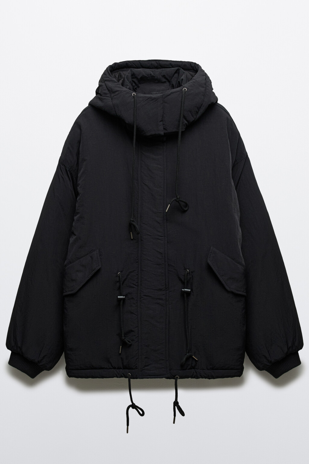 Куртка-парка с капюшоном и поясом - цвет черный - 8