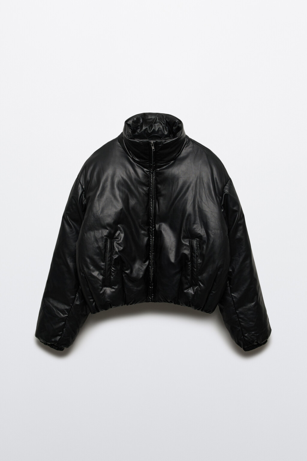 Куртка утепленная с кожаной фактурой - цвет черный - 8