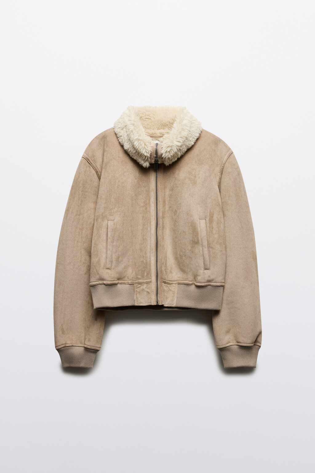 Куртка-бомбер с меховым воротником - цвет бежевый - 9