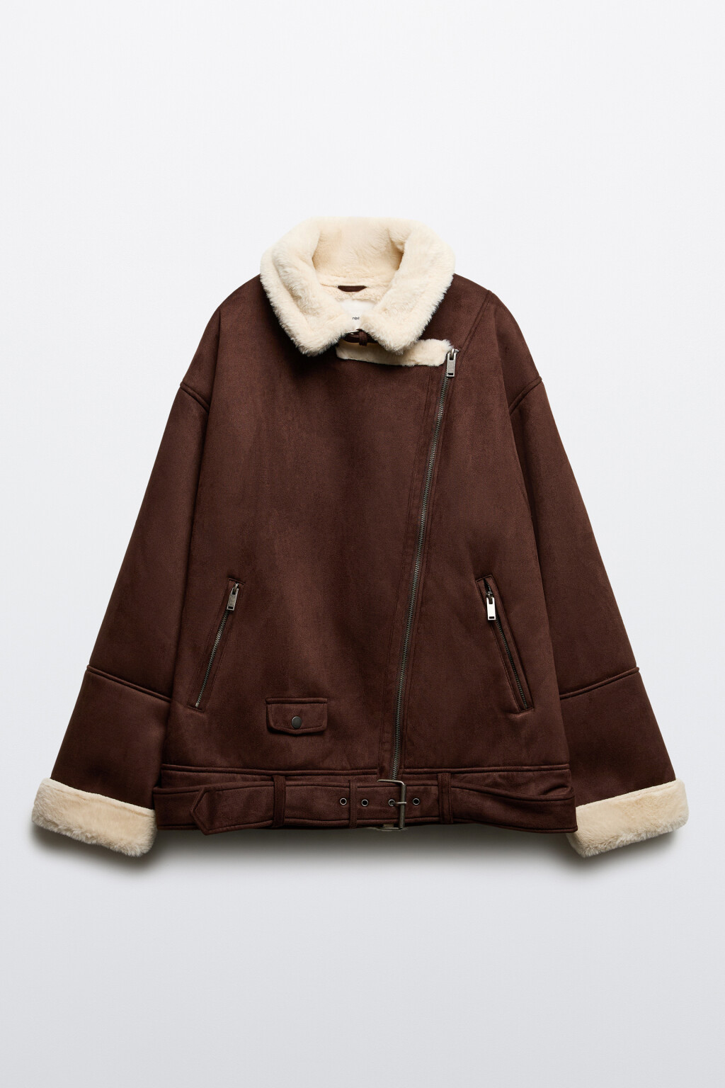Дубленка-косуха с широким воротником - цвет коричневый - 8