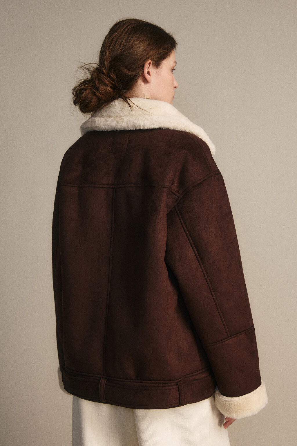 Дубленка-косуха с широким воротником - цвет коричневый - 3