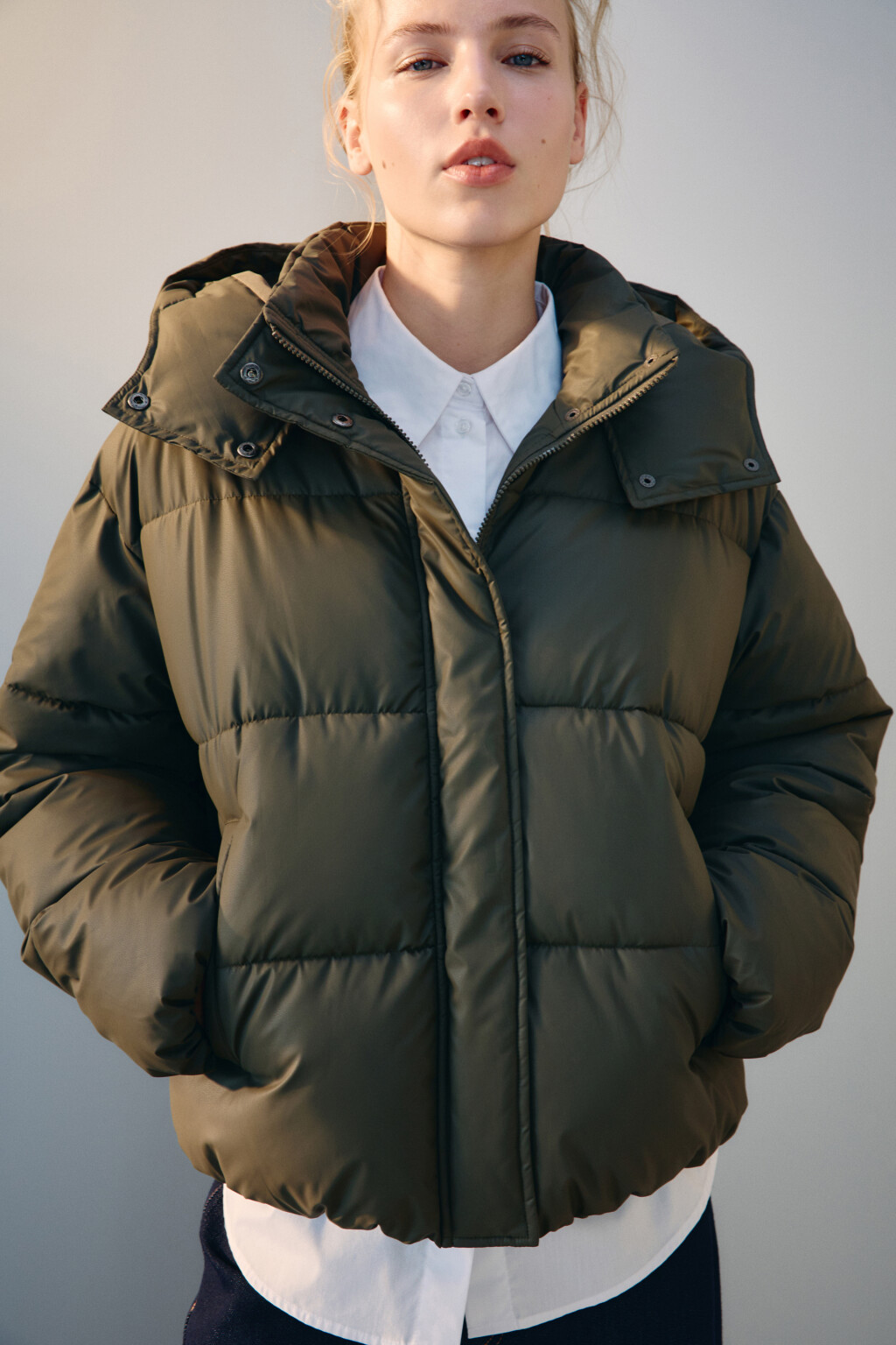 Куртка короткая стеганая с капюшоном - цвет бордовый - 1