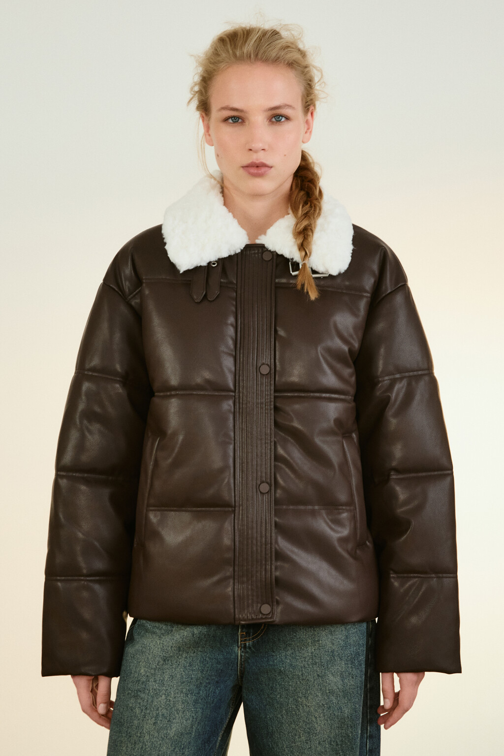 Куртка стеганая с воротником-авиатор - цвет коричневый - 2