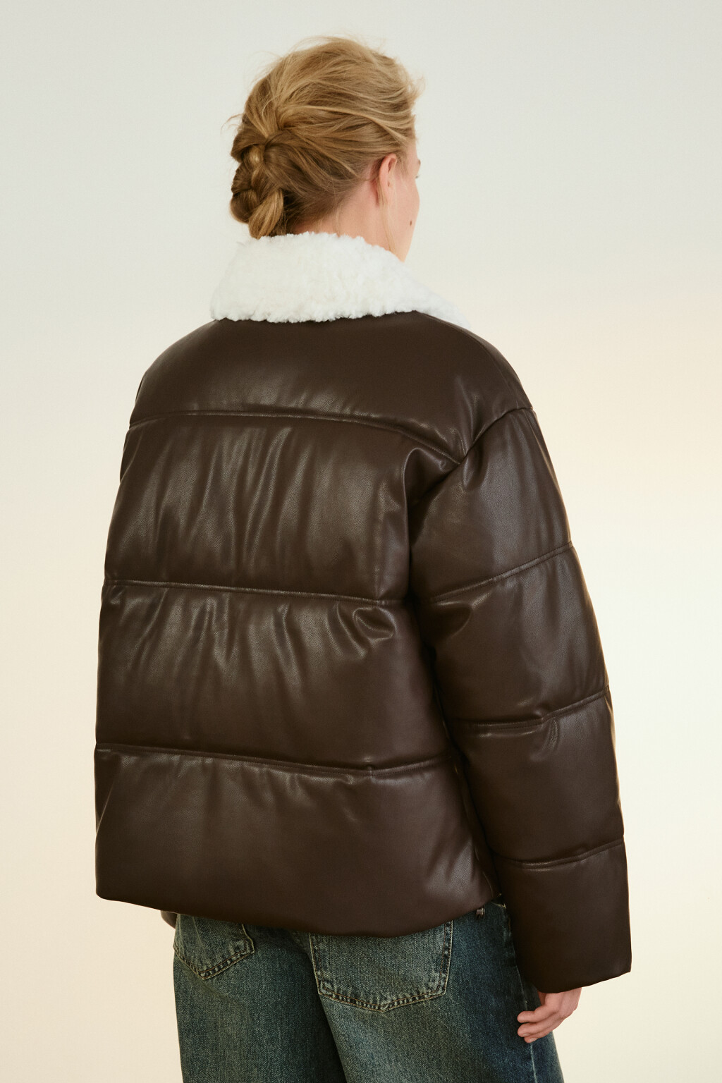 Куртка стеганая с воротником-авиатор - цвет коричневый - 3