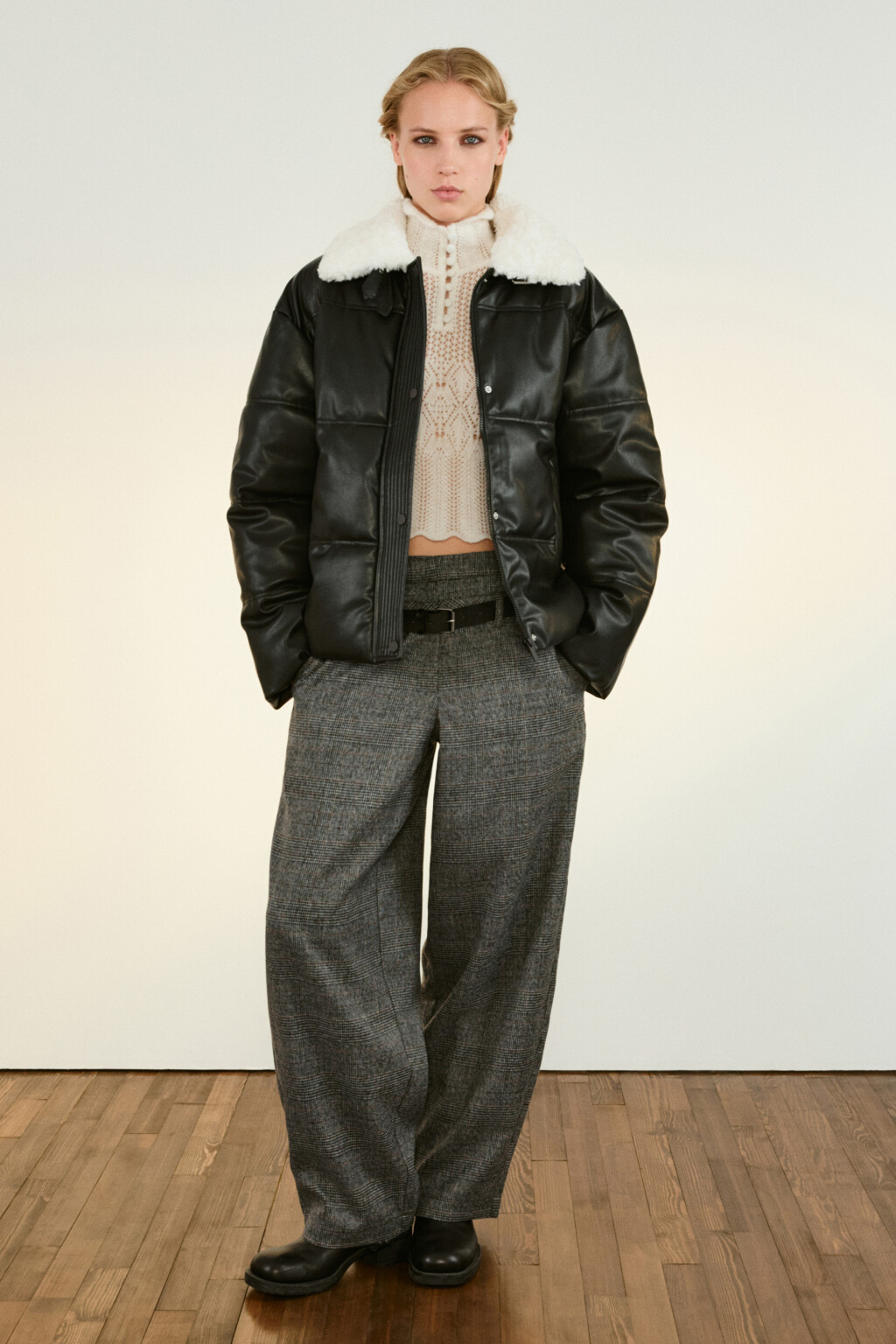 Куртка стеганая с воротником-авиатор - цвет черный - 4