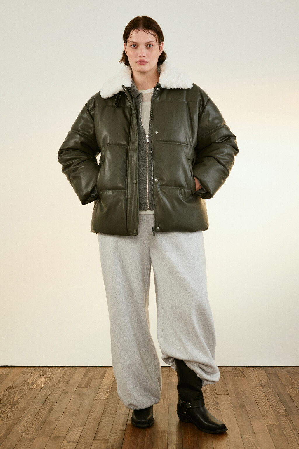 Куртка стеганая с воротником-авиатор - цвет зеленый - 5