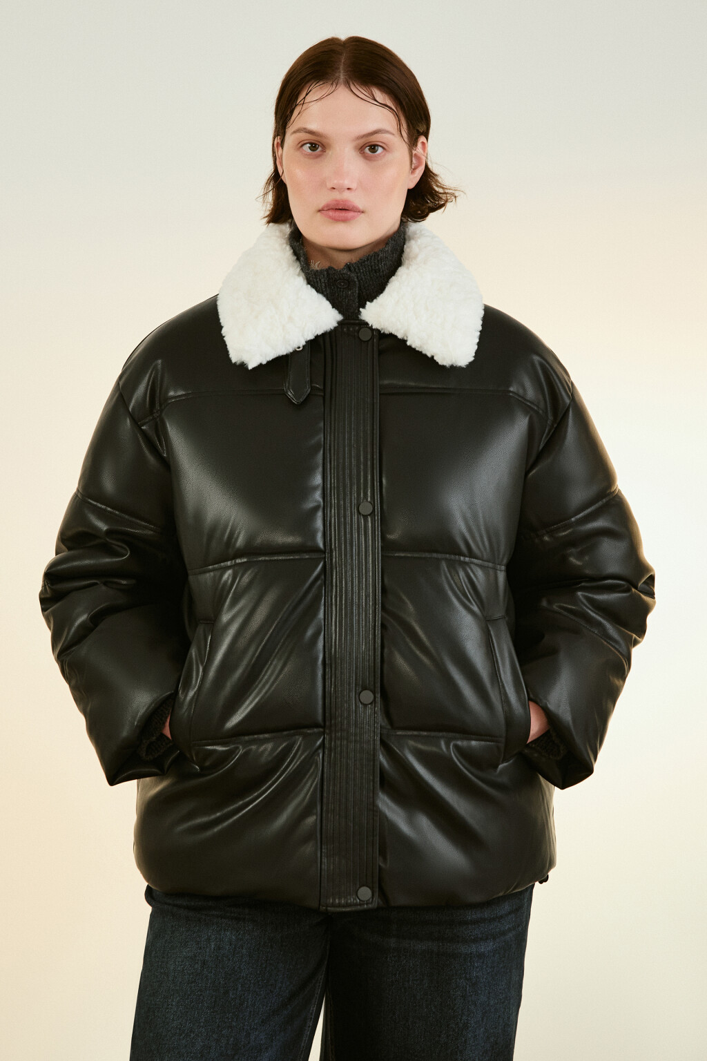 Куртка стеганая с воротником-авиатор - цвет черный - 2