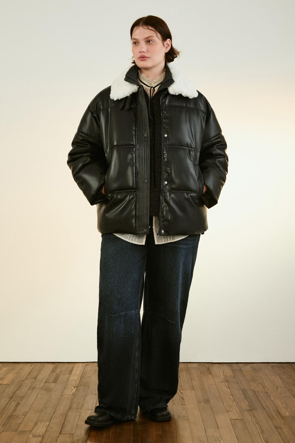 Куртка стеганая с воротником-авиатор - цвет черный - 4