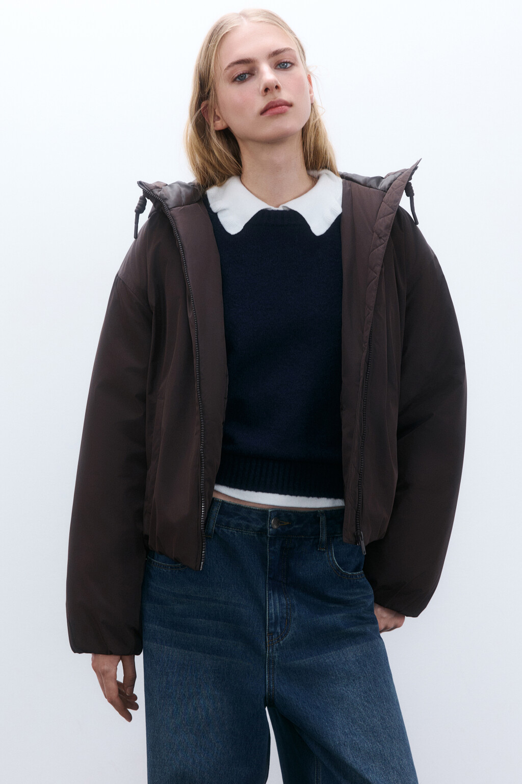 Куртка утепленная с капюшоном - цвет коричневый - 1