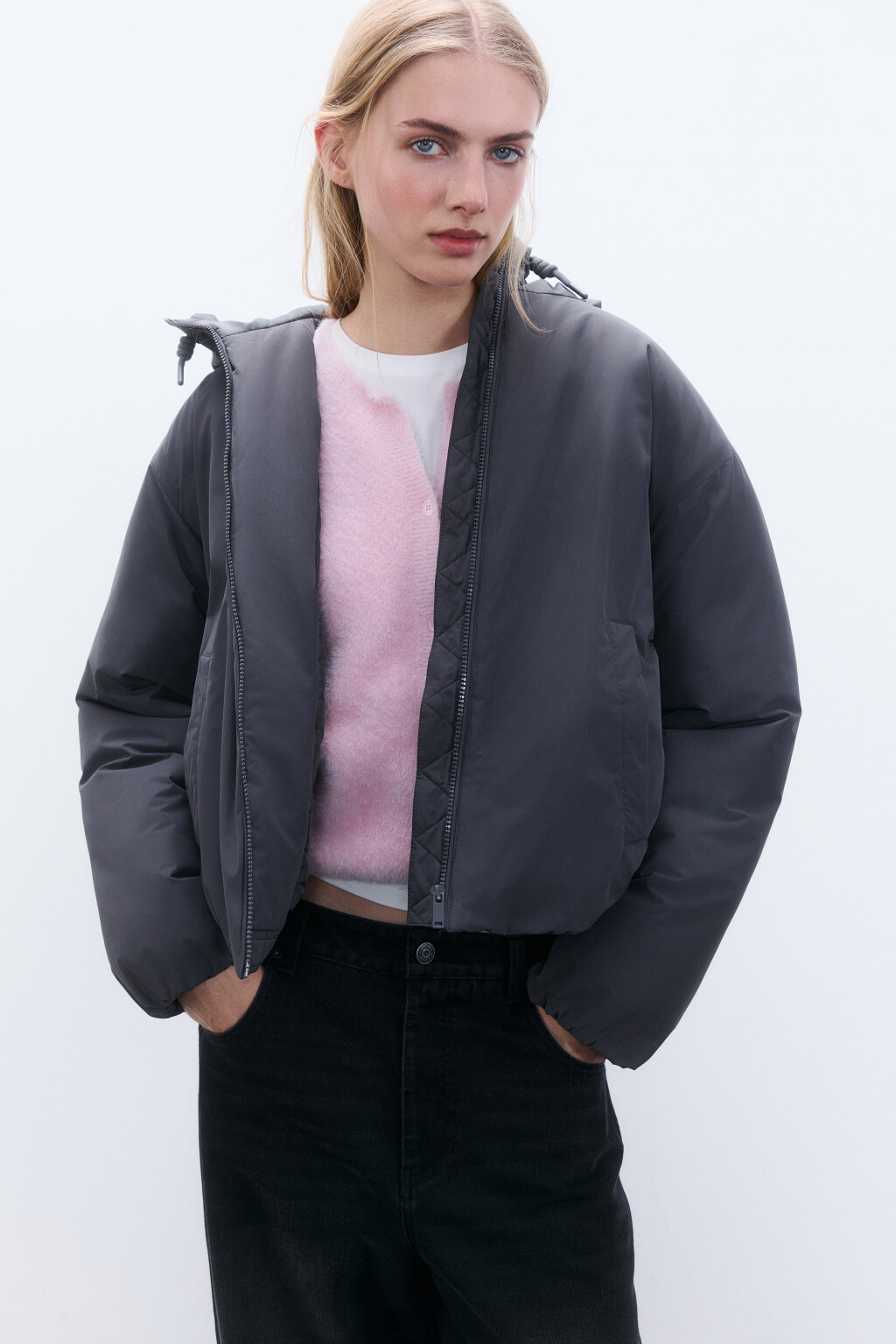 Куртка утепленная с капюшоном - цвет серый - 1