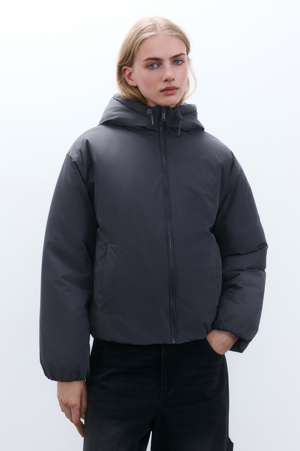 Куртка утепленная с капюшоном - цвет серый - 2