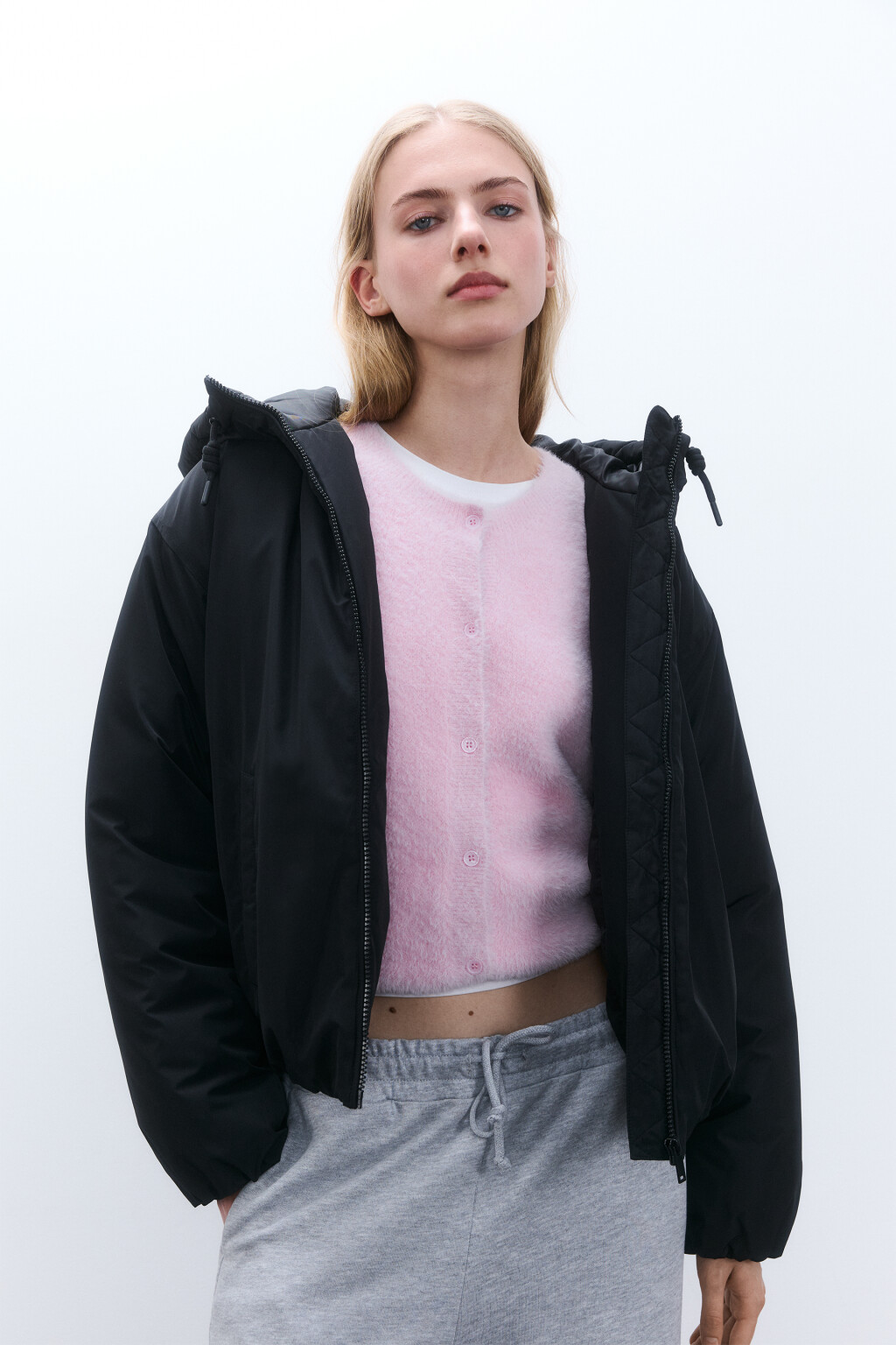 Куртка утепленная с капюшоном - цвет черный - 1