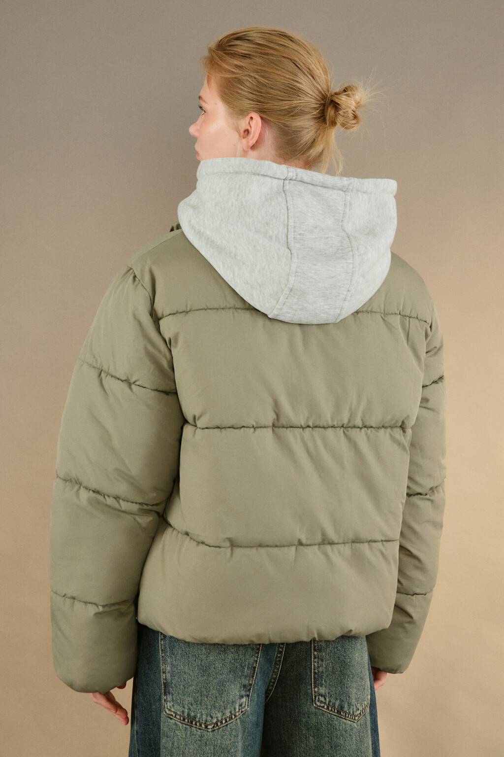 Куртка стеганая с трикотажным капюшоном - цвет зеленый - 3