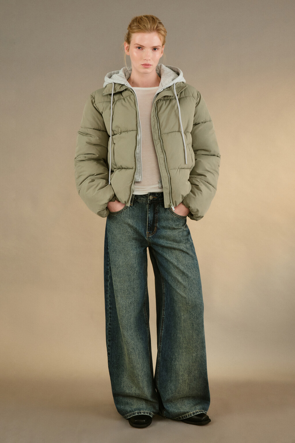 Куртка стеганая с трикотажным капюшоном - цвет зеленый - 4