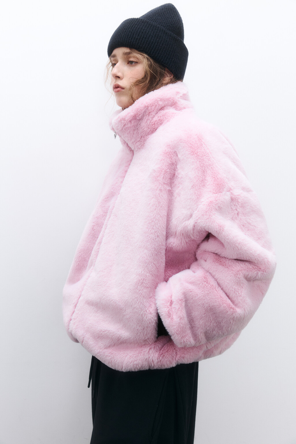 Куртка укороченная с меховой фактурой - цвет розовый - 1