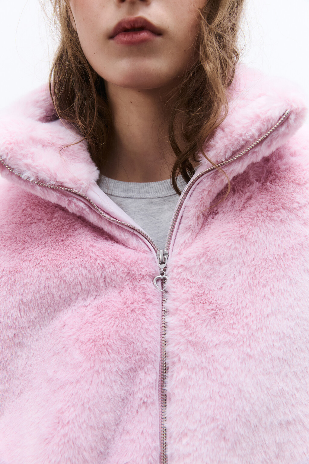 Куртка укороченная с меховой фактурой - цвет розовый - 5