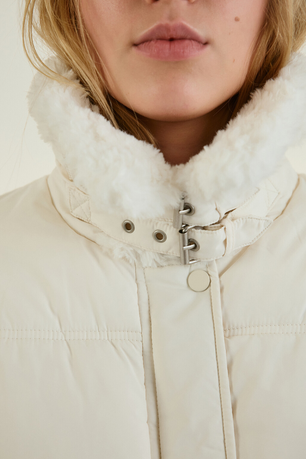Куртка стеганая с воротником-авиатор - цвет молочный - 5