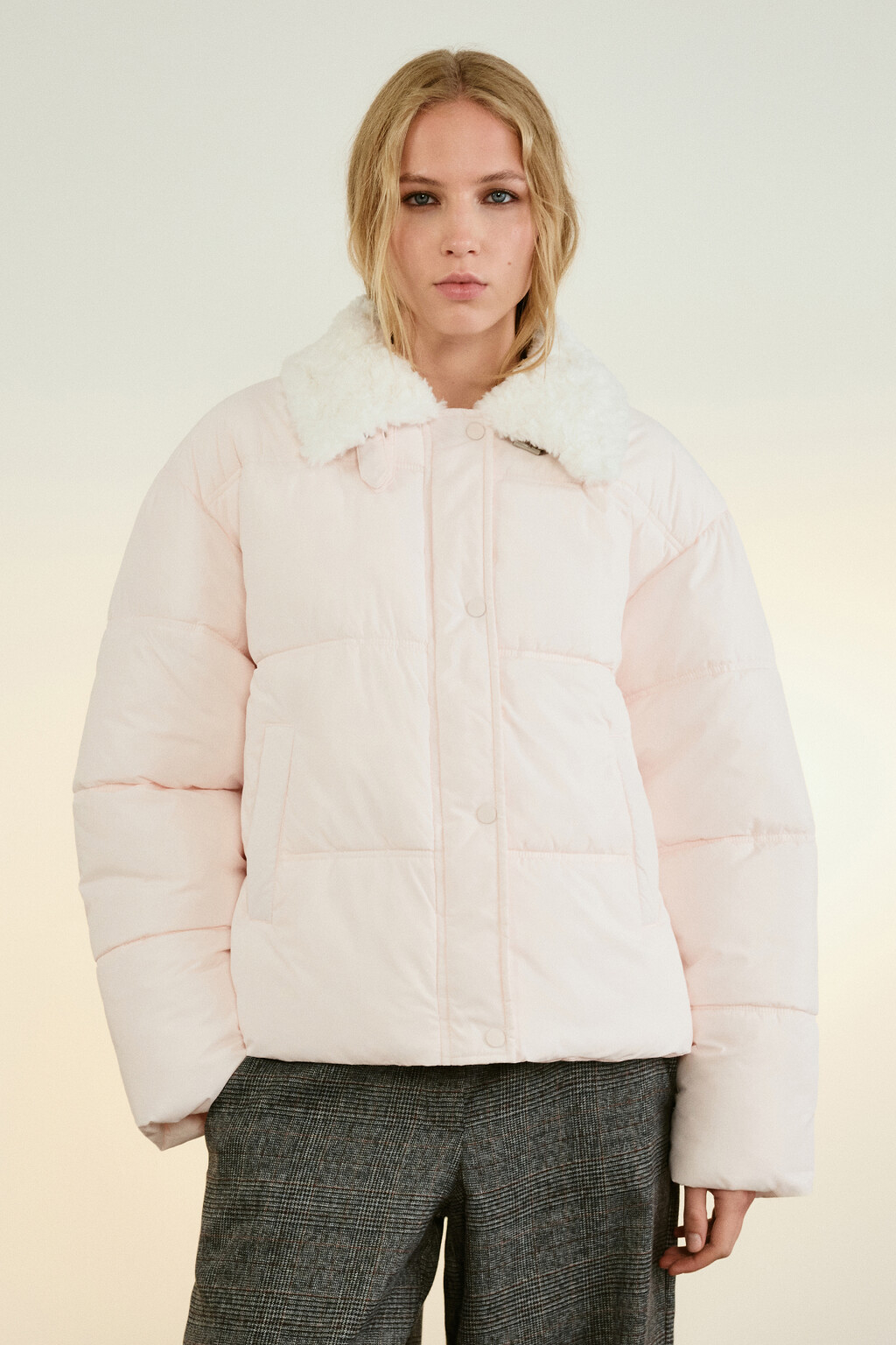 Куртка стеганая с воротником-авиатор - цвет розовый - 2