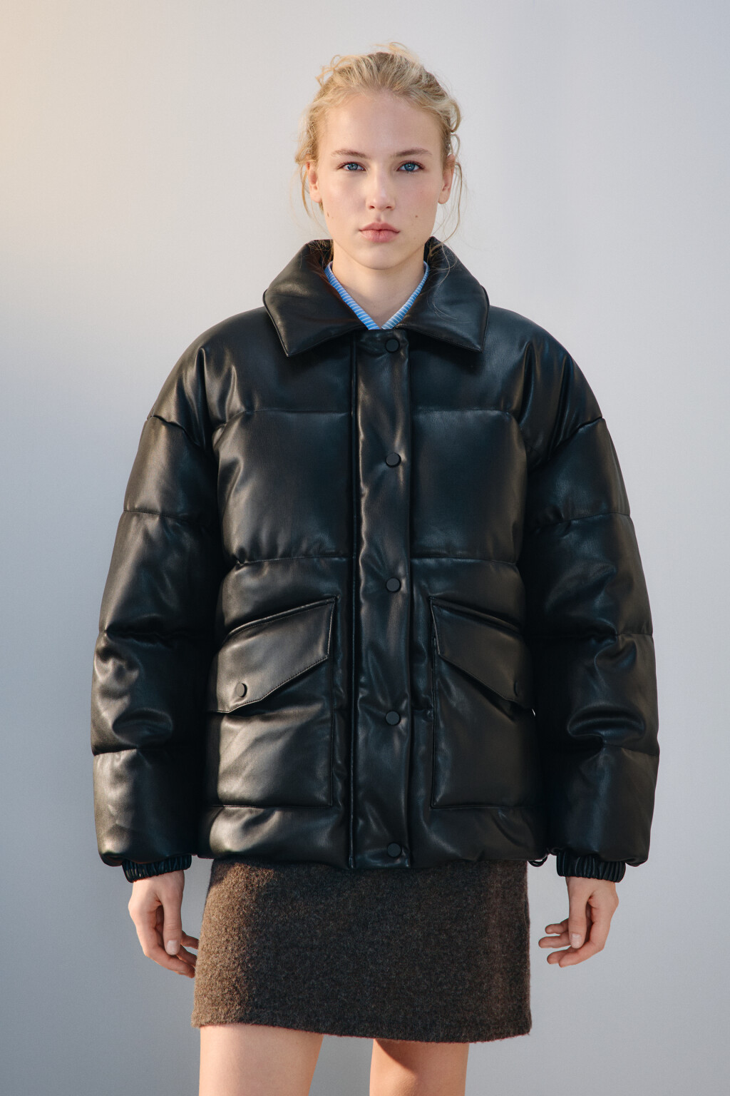 Куртка oversize стеганая с воротником - цвет черный - 3