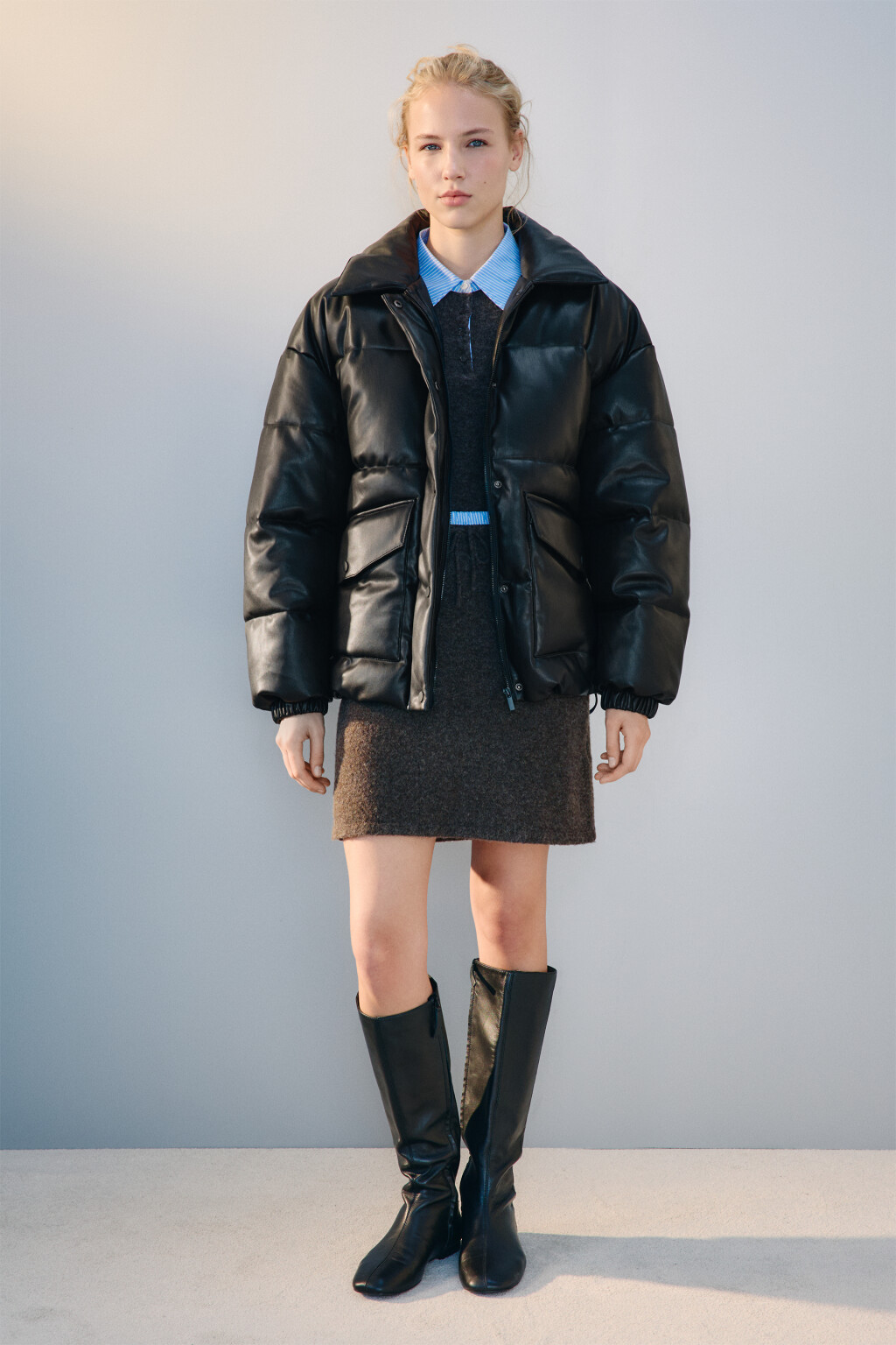 Куртка oversize стеганая с воротником - цвет черный - 5