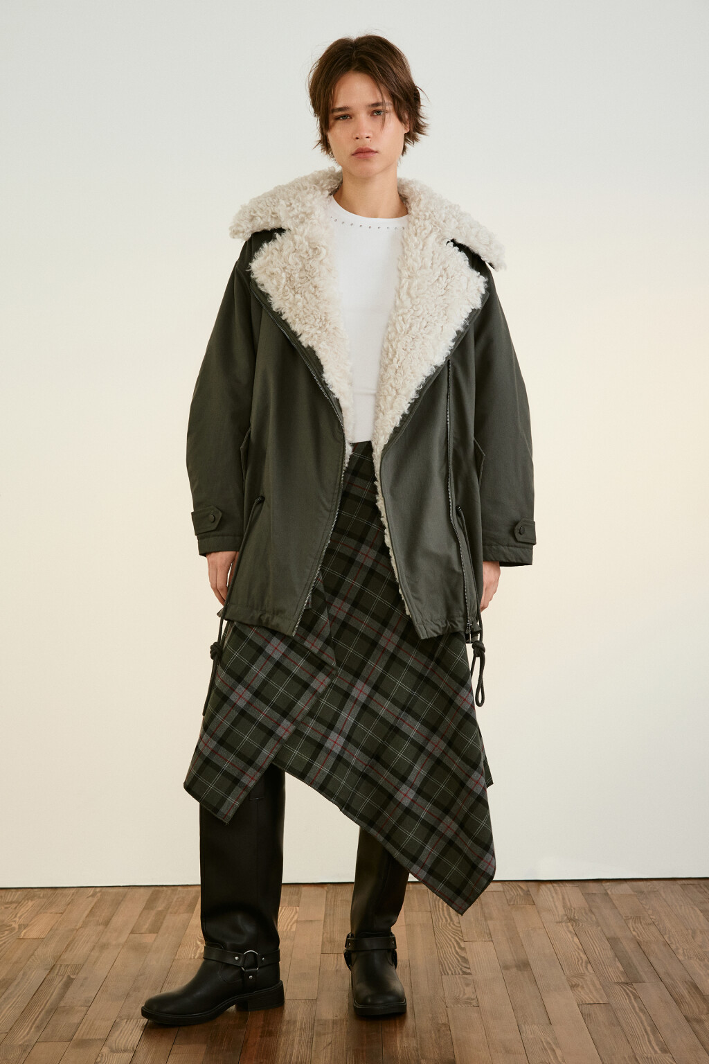 Куртка-парка с меховой отделкой - цвет зеленый - 5