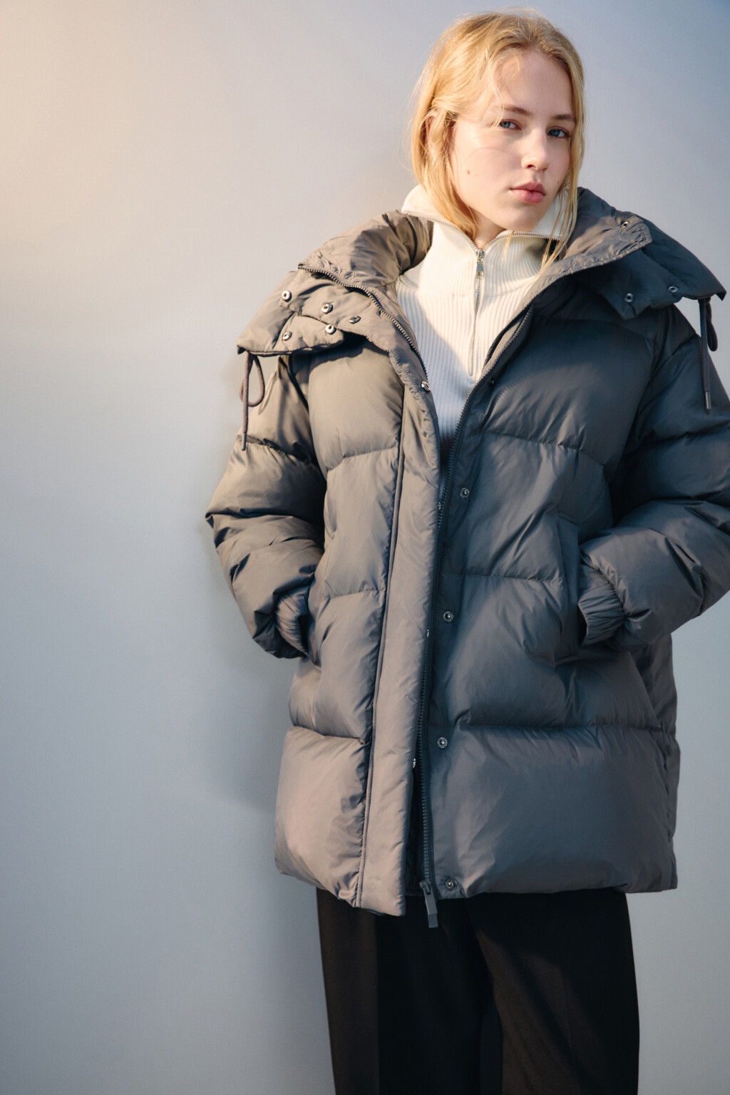 Пуховик на натуральном утеплителе - цвет серый - 1