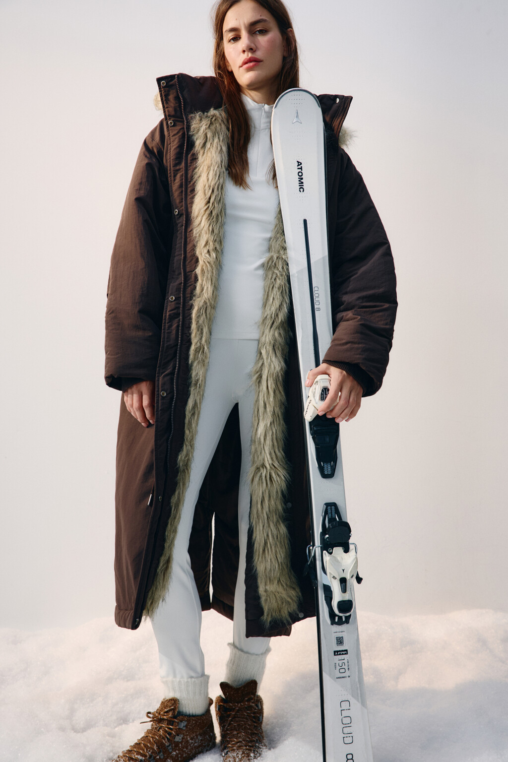 Куртка-парка удлиненная с опушкой - цвет коричневый - 1