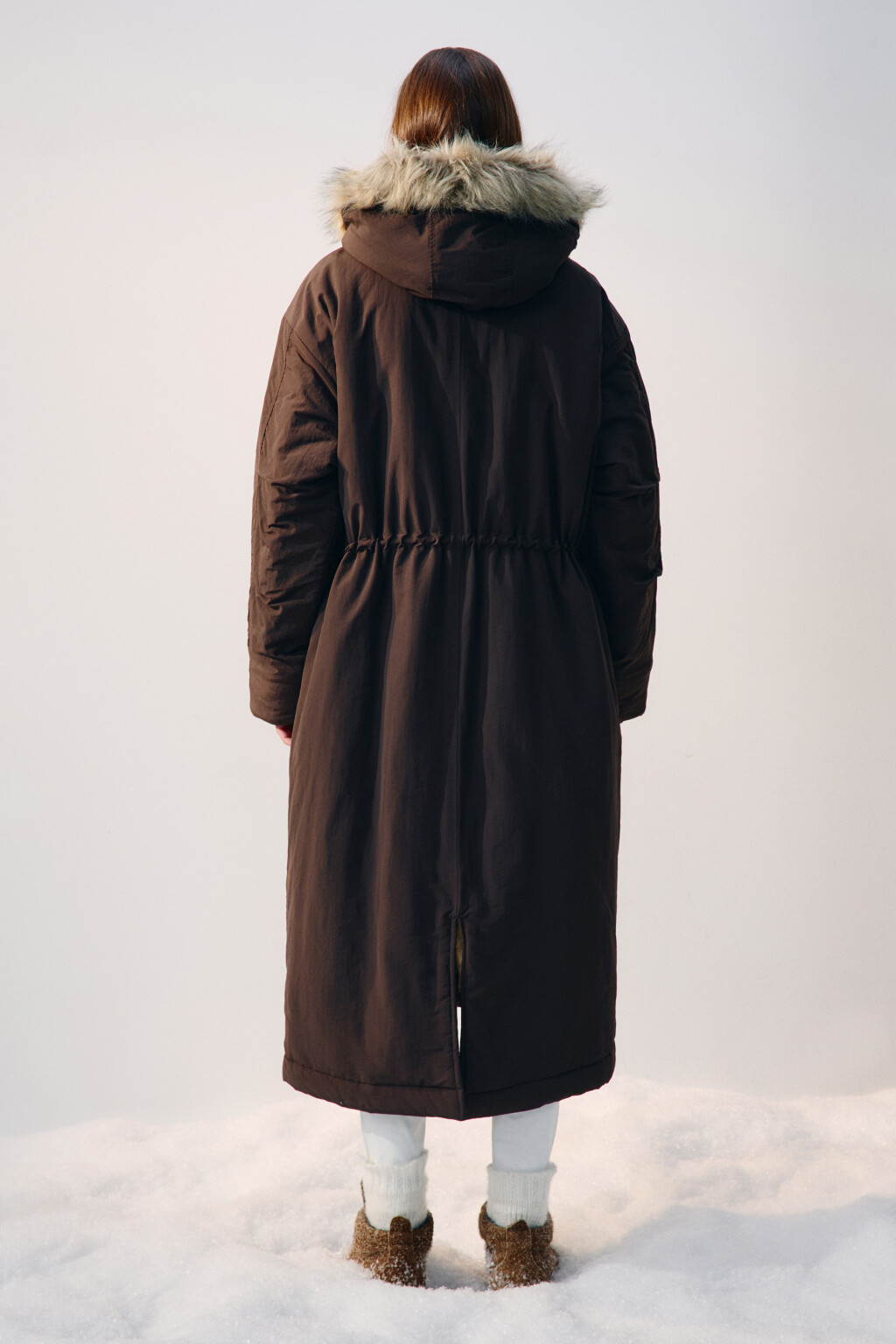 Куртка-парка удлиненная с опушкой - цвет коричневый - 3