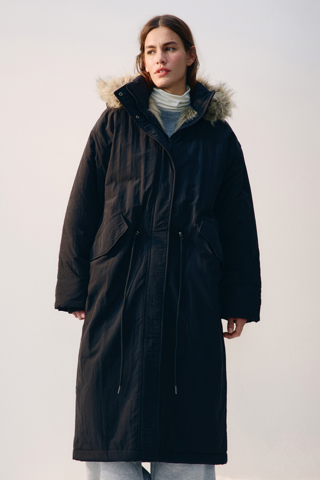 Куртка-парка удлиненная с опушкой - цвет черный - 10