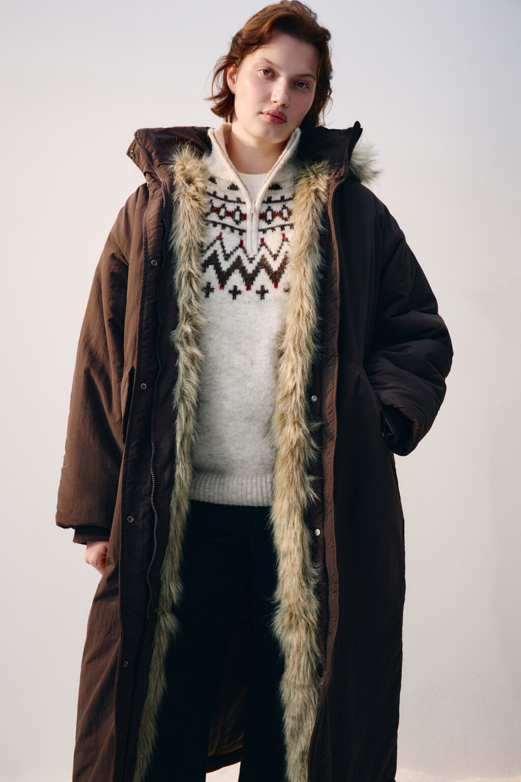 Куртка-парка удлиненная с опушкой - цвет коричневый - 1