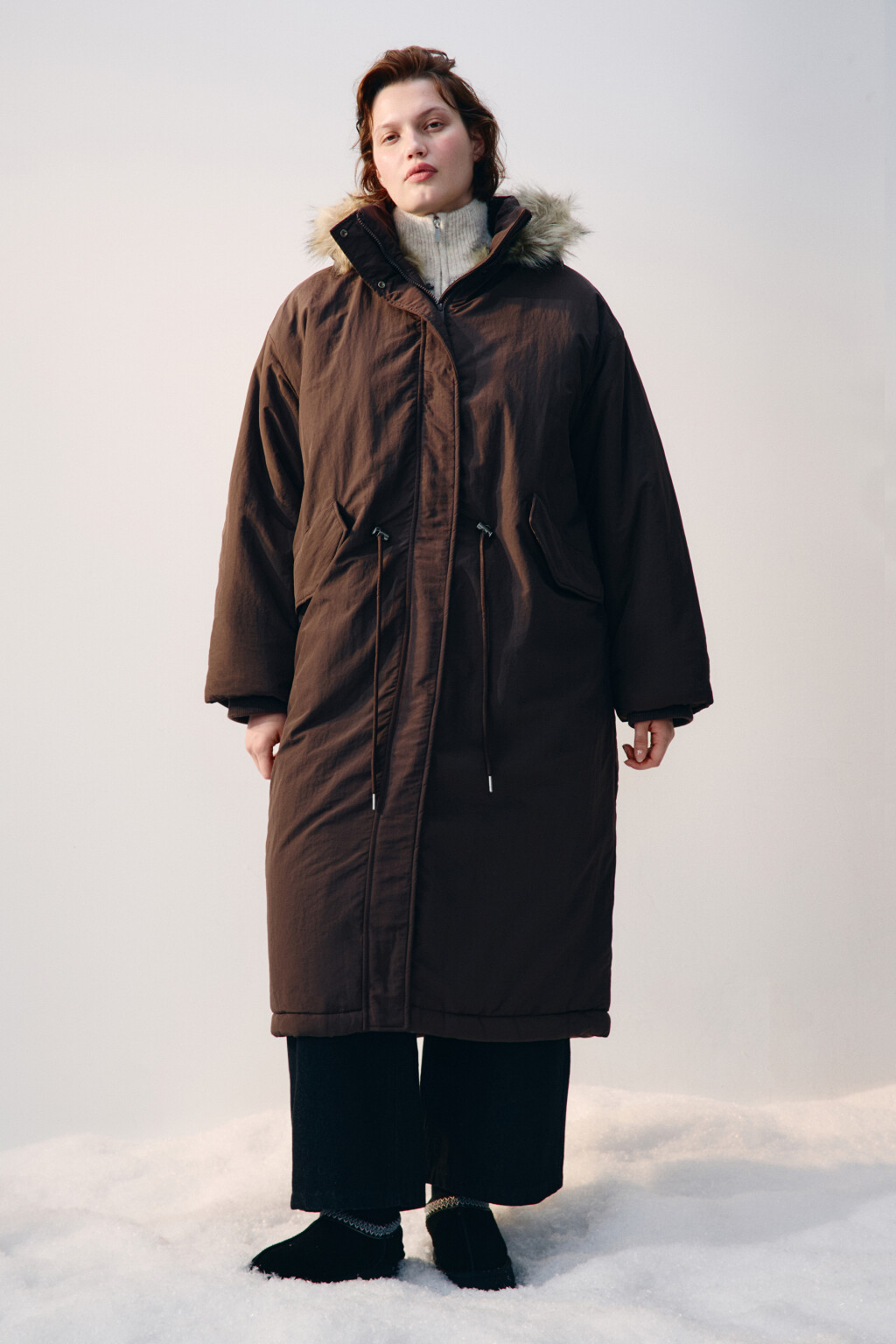 Куртка-парка удлиненная с опушкой - цвет коричневый - 2