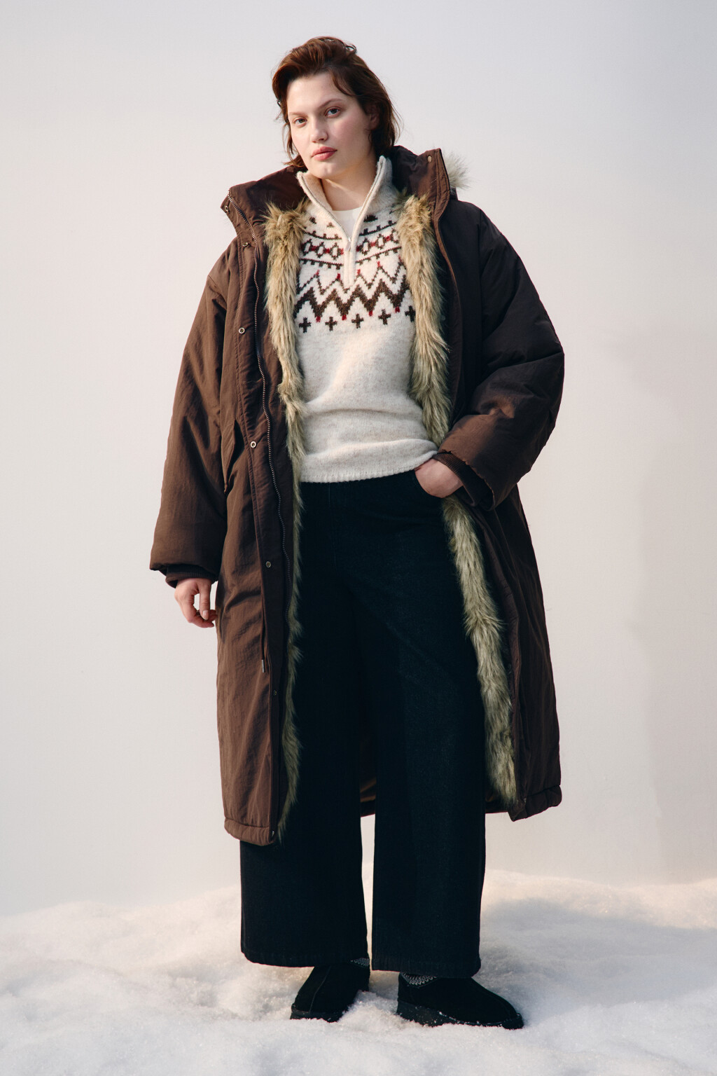 Куртка-парка удлиненная с опушкой - цвет коричневый - 4