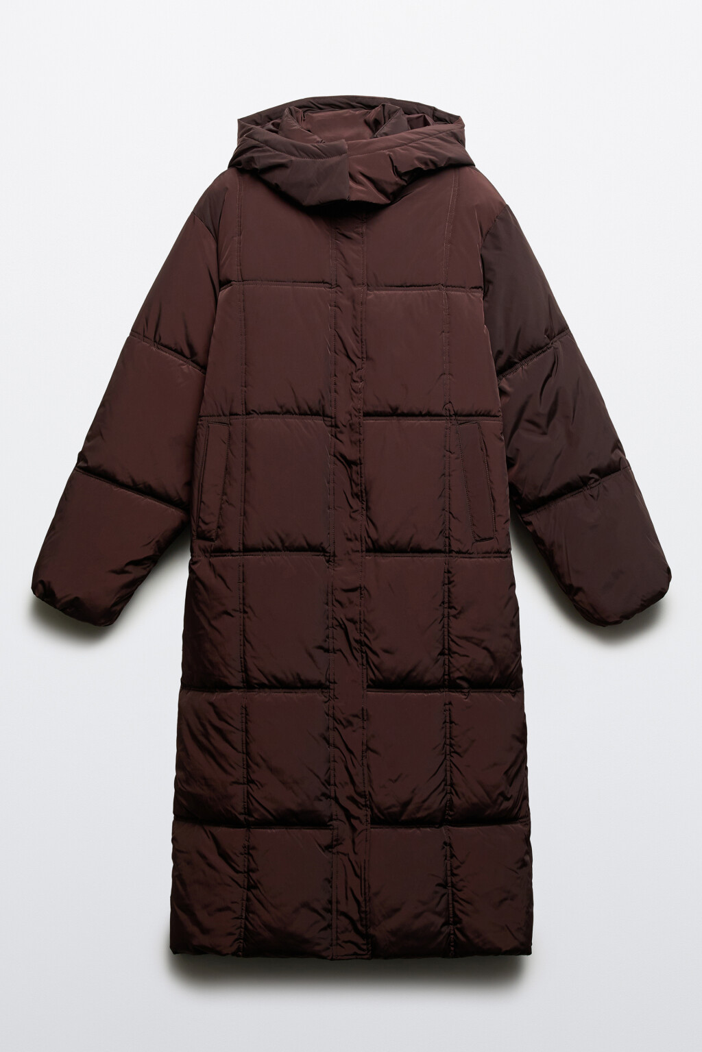 Пальто длинное стеганое с капюшоном - цвет коричневый - 8