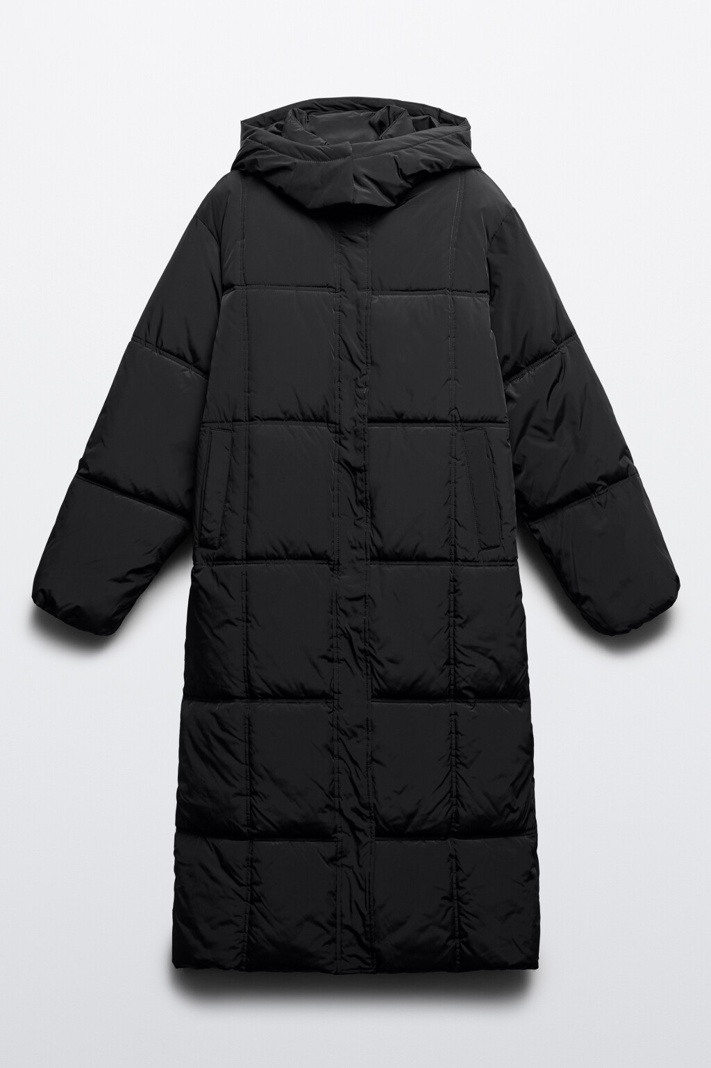 Пальто длинное стеганое с капюшоном - цвет черный - 9