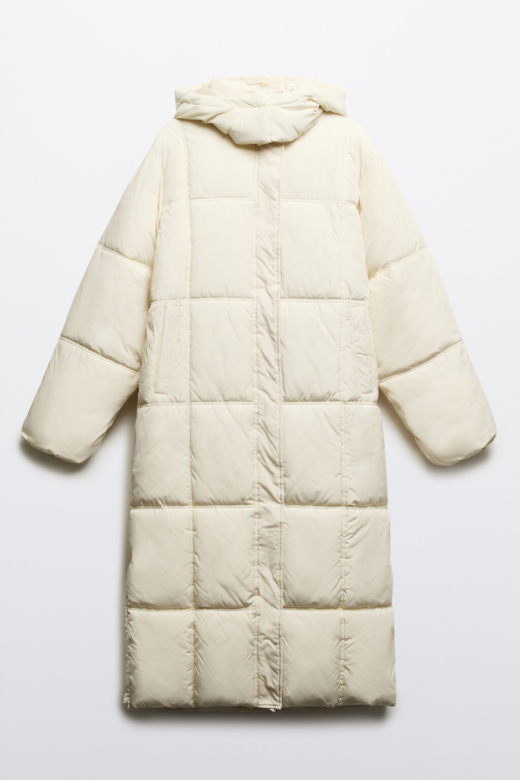 Пальто длинное стеганое с капюшоном - цвет молочный - 8
