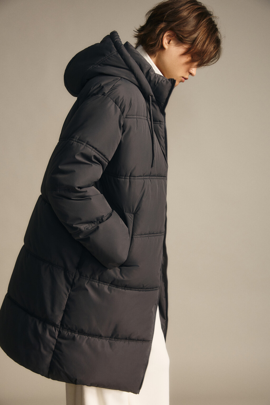 Куртка длинная стеганая с капюшоном - цвет серый - 2