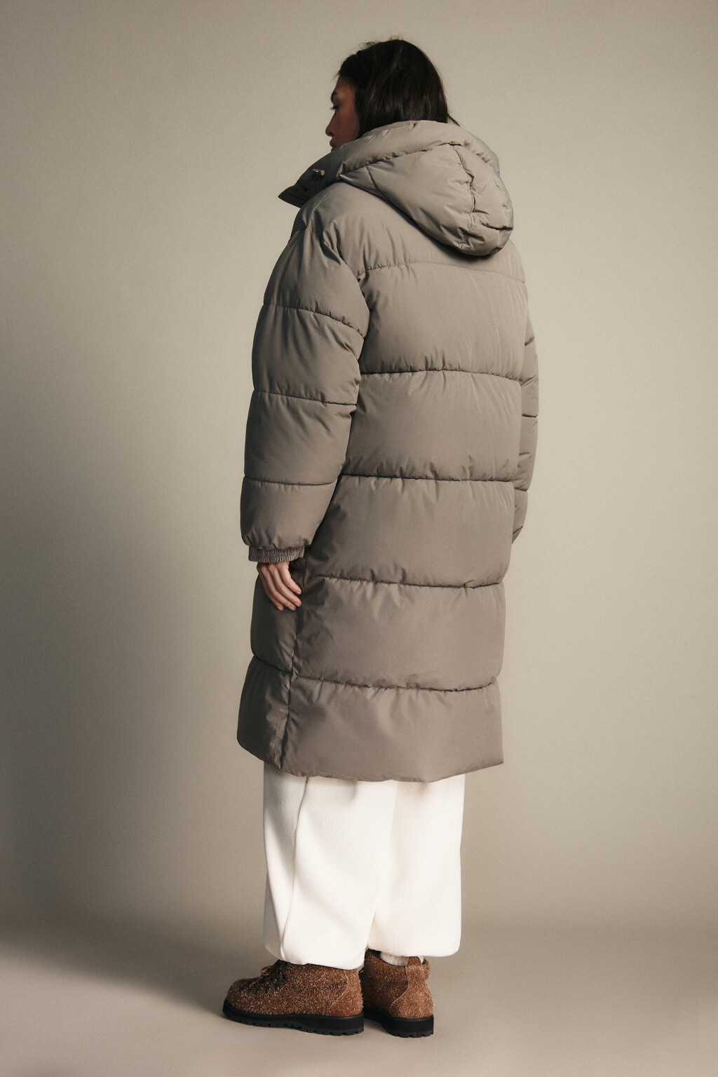 Пальто стеганое с теплым капюшоном - цвет бежевый - 3
