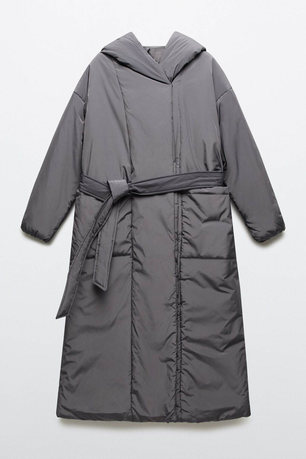 Пальто на утеплителе с поясом - цвет серый - 8