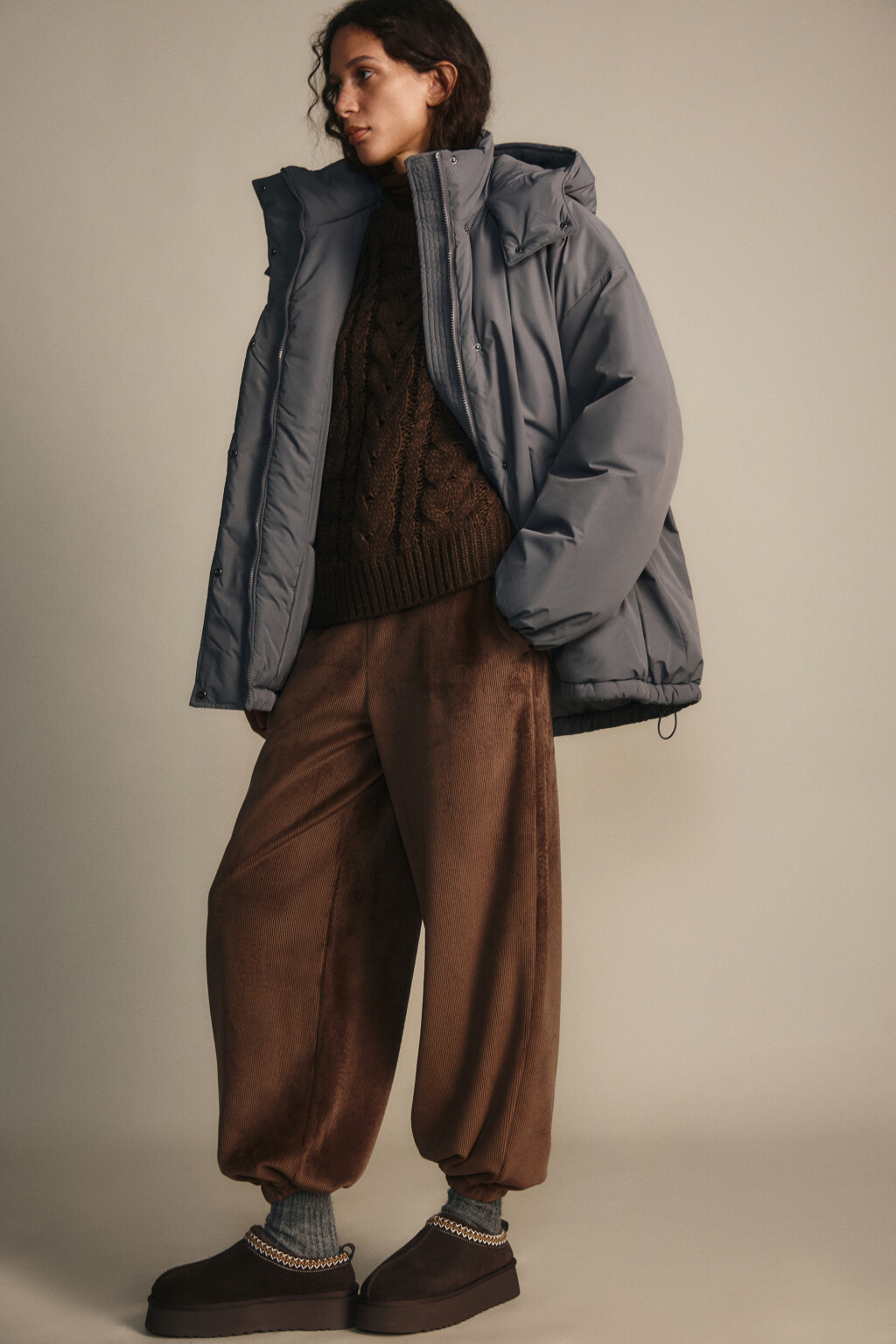 Куртка oversize с капюшоном - цвет серый - 1