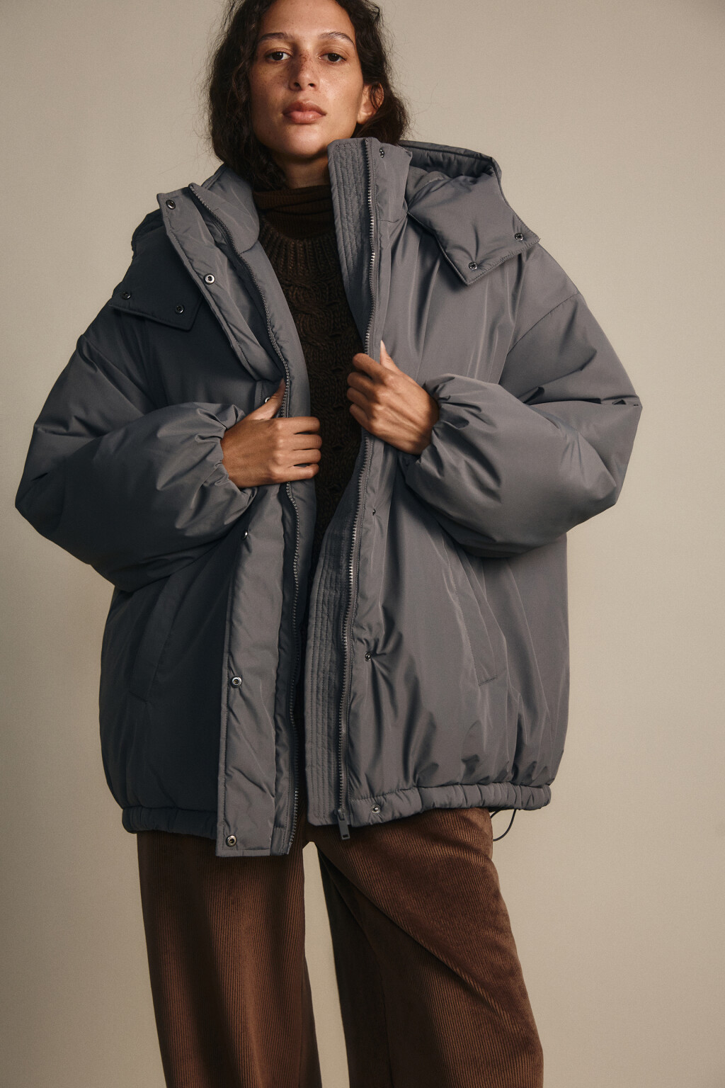 Куртка oversize с капюшоном - цвет серый - 2