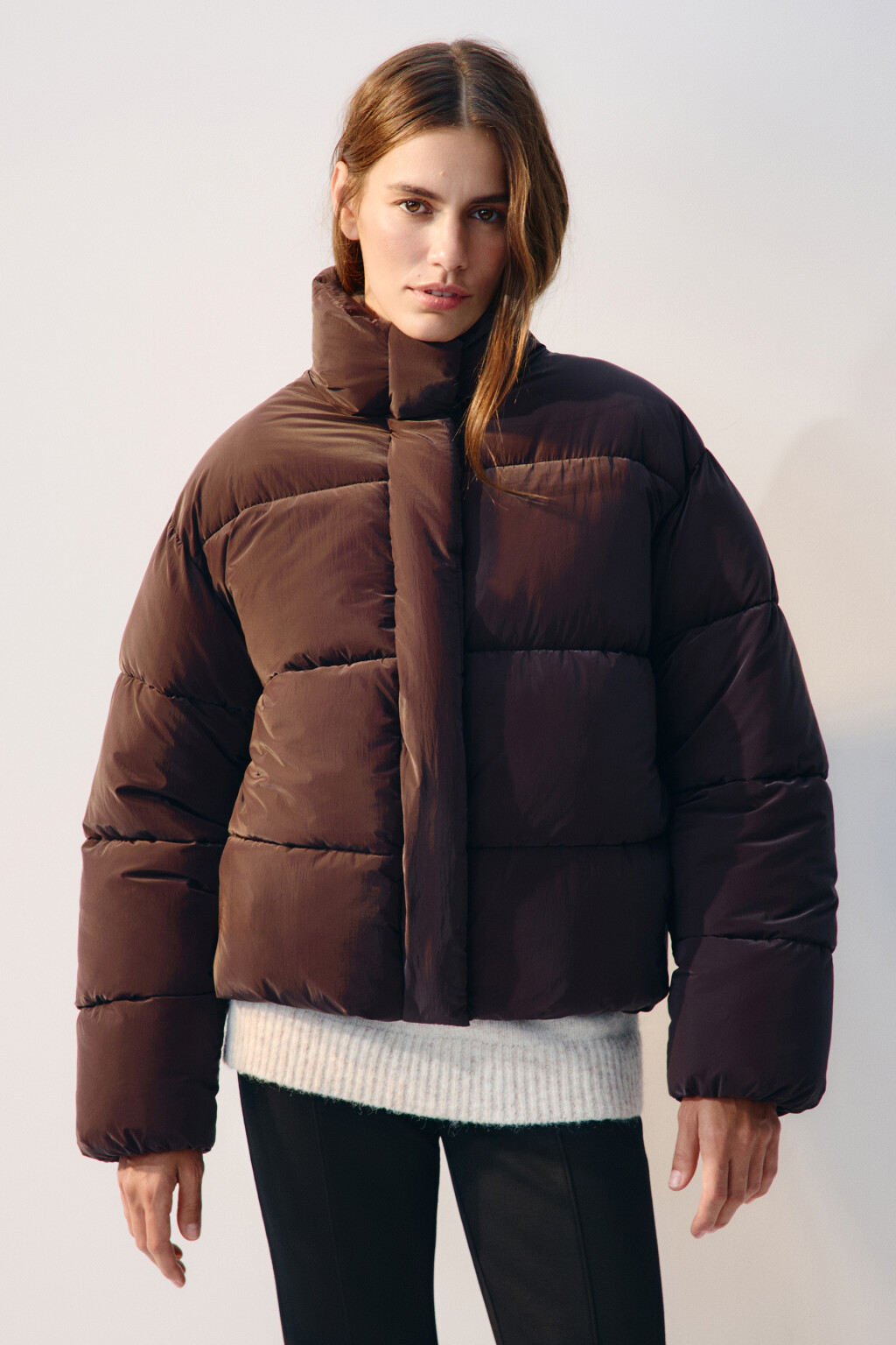 Куртка стеганая с высоким воротником - цвет коричневый - 2