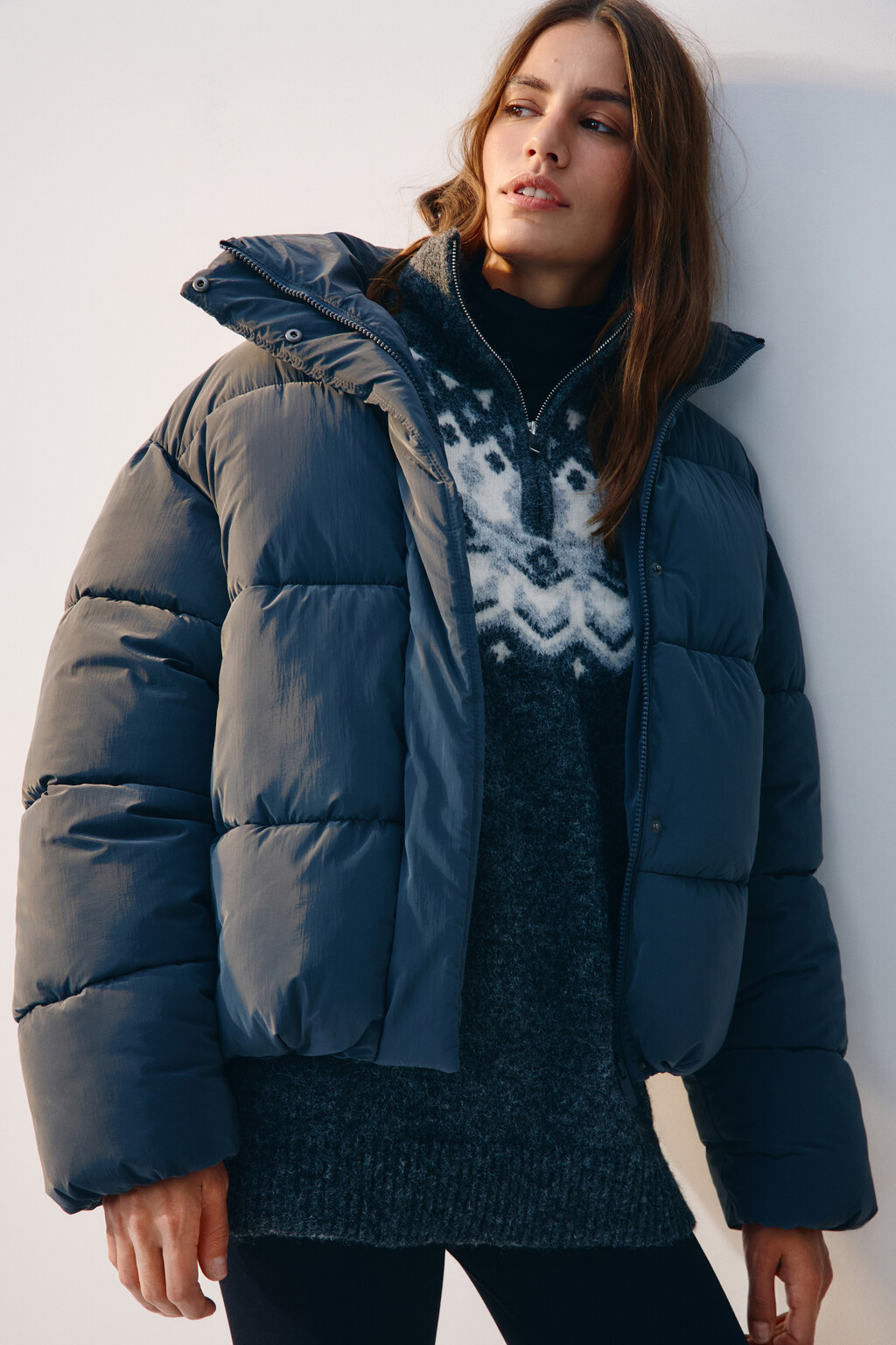 Куртка стеганая с высоким воротником - цвет серый - 1