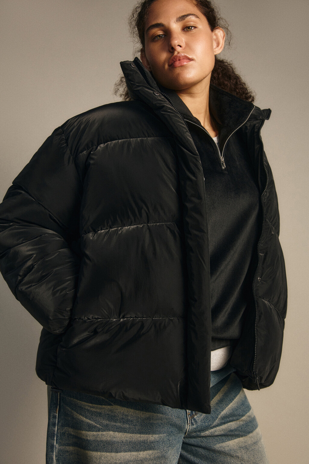 Куртка стеганая с высоким воротником - цвет черный - 1