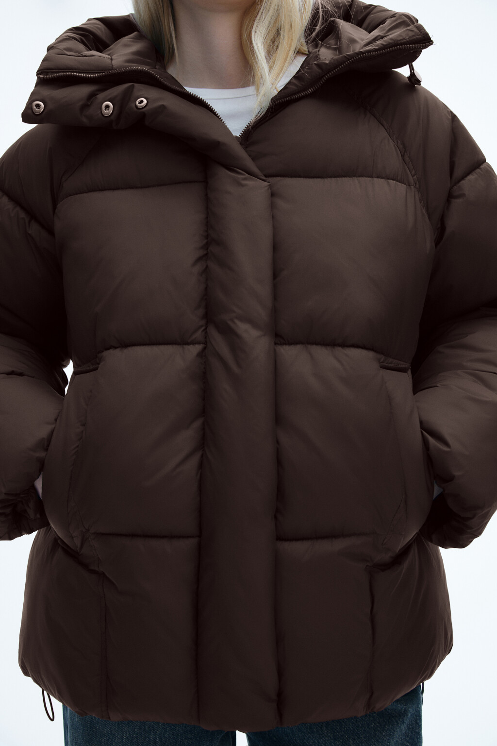 Куртка короткая стеганая с капюшоном - цвет коричневый - 5