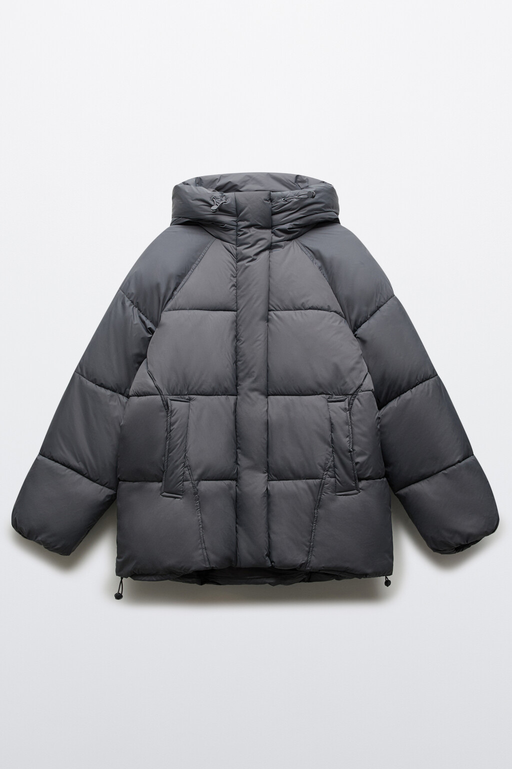 Куртка короткая стеганая с капюшоном - цвет серый - 1