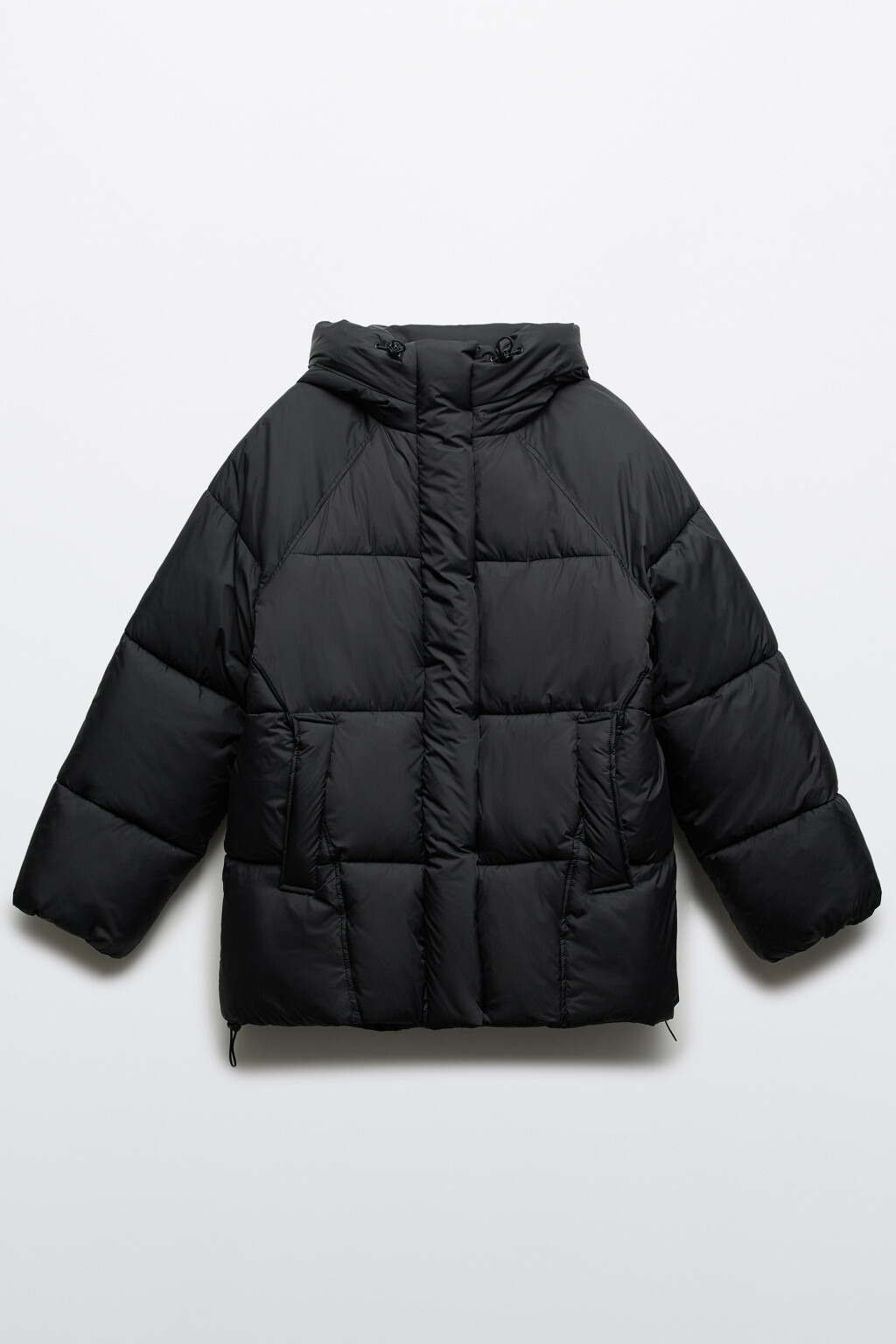 Куртка короткая стеганая с капюшоном - цвет черный - 1