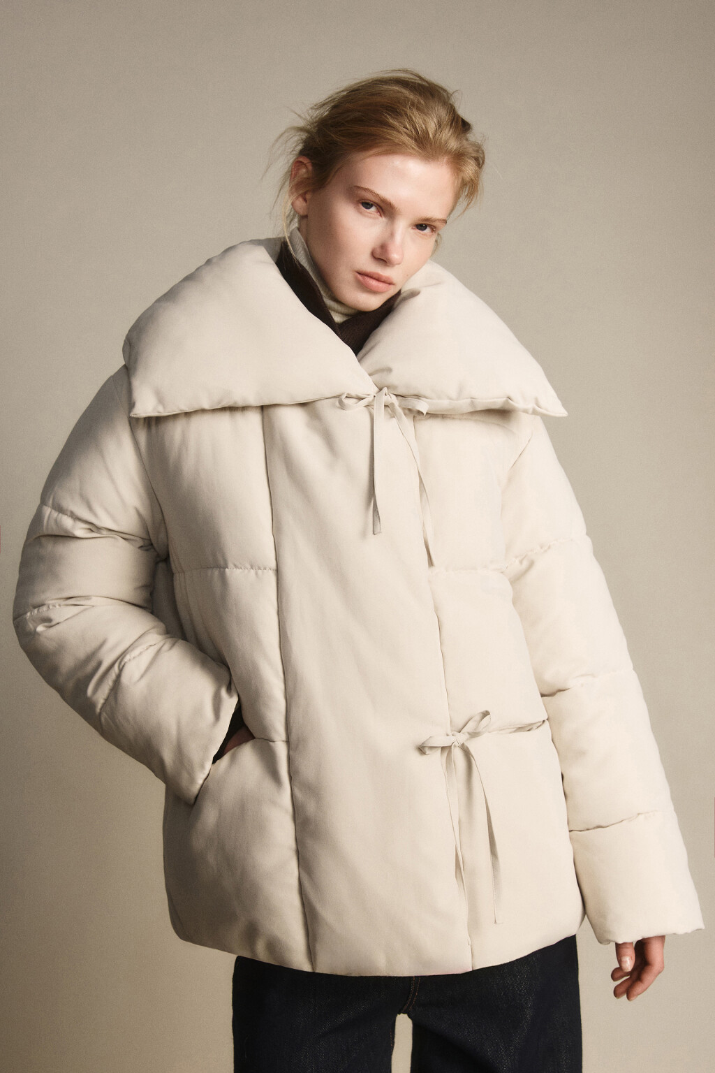 Куртка стеганая с завязками - цвет бежевый - 3