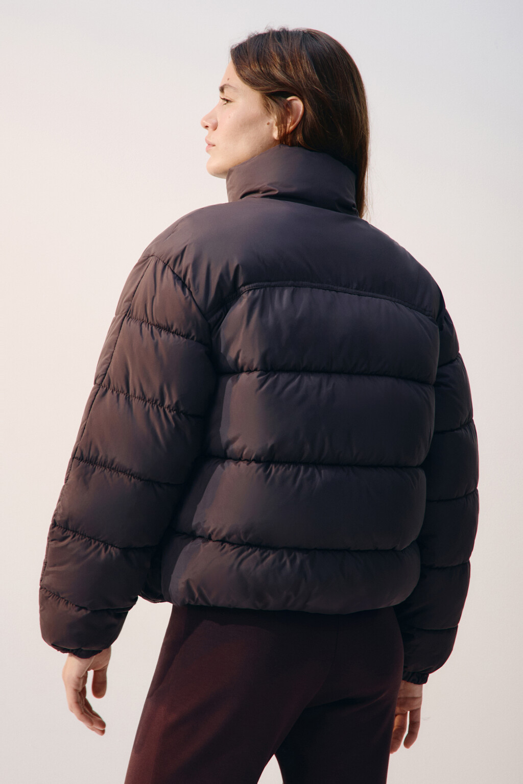 Куртка короткая стеганая со стойкой - цвет коричневый - 3