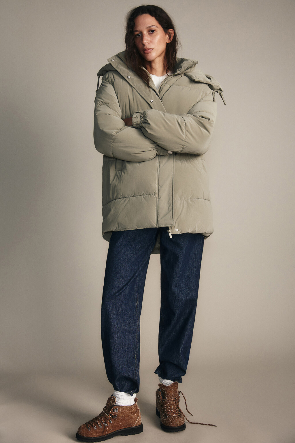 Куртка стеганая с капюшоном - цвет зеленый - 1