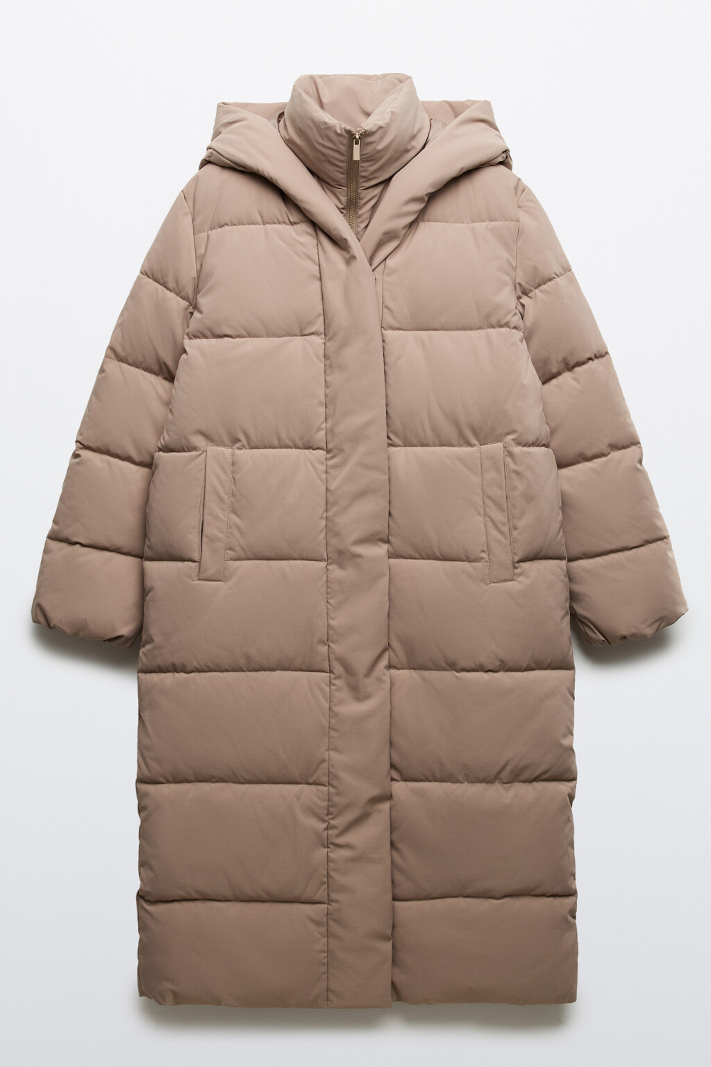 Пальто стеганое со стойкой и капюшоном - цвет коричневый - 4